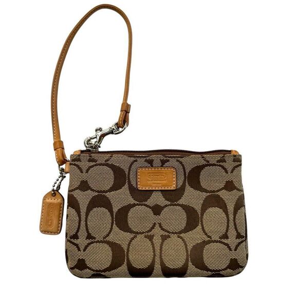 Coach Y2K Signature Brown Canvas & Leather Wristlet Pouch Bag - Picture 1 of 8